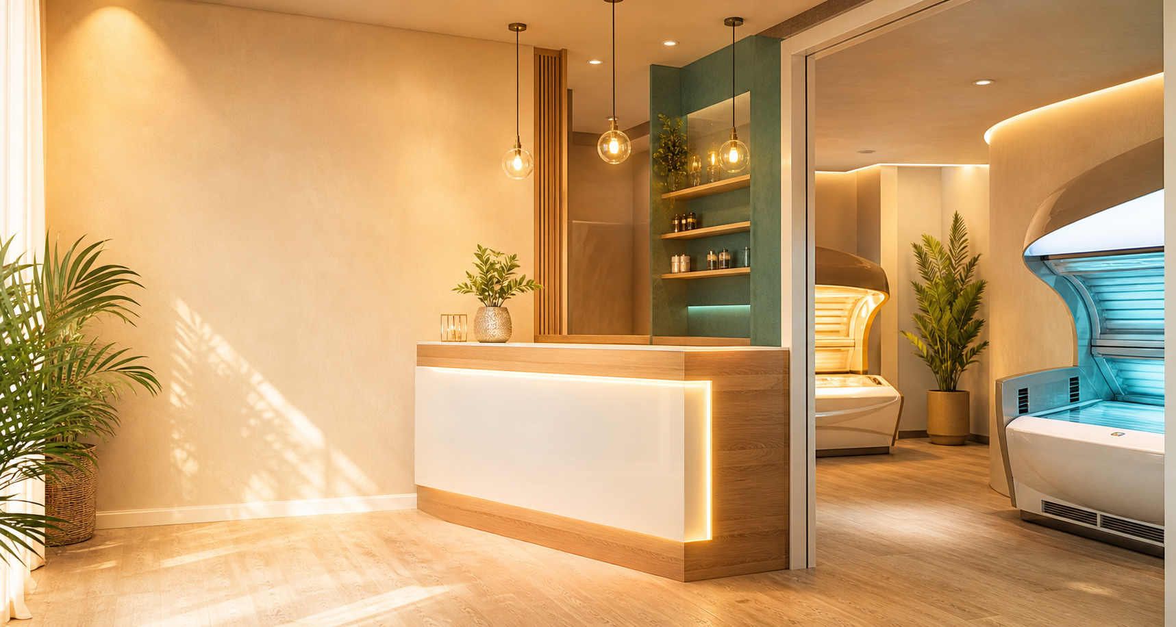 Modernes, warm beleuchtetes Sonnenstudio